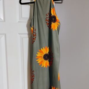 Sunflower Print Halter Dress